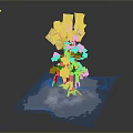 Fantasy Game Character Tree With White Flowers Yellow Green Trunk Gray Background And White Mist