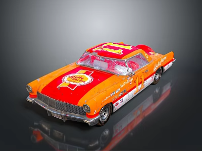 Vintage Orange And Red Race Car With Shell Logo And Number 11 3d model