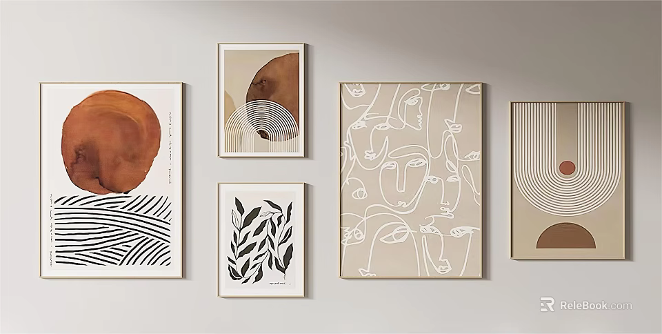Modern Abstract Wall Art Decor With Geometric Patterns And Neutral Tones 3d model