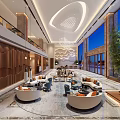 Elegant Hotel Lobby With Two Story Ceiling Chandelier Wooden Panels And Marble Flooring