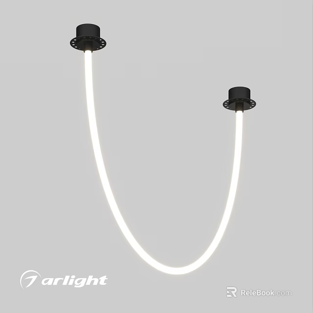 Modern Minimalist LED Pendant Light With Curved White Tube And Black Base Design 3d model 
