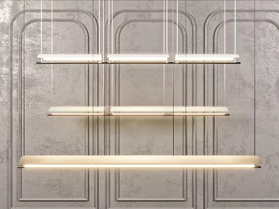 Modern Linear Pendant Lights Hanging In Textured Wall Interior With Warm Glow 3d model