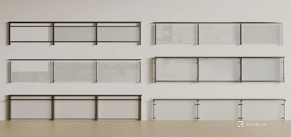 Modern Glass Railings With Metal Frames For Indoor Interior Design Spaces 3d model 