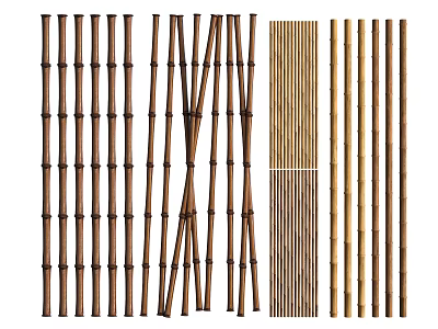 Bamboo Room Divider With Vertical Slats Crossed Sticks And Rolled Screen Design 3d model