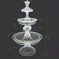 Park Landscape Featuring Ornate Three Tiered Stone Fountain With Sculpted Base And Intricate Design Elements