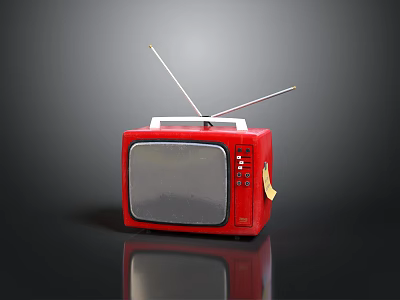 Vintage Red TV With Antenna Classic Design On Black Surface 3d model