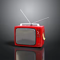 Vintage Red TV With Antenna Classic Design On Black Surface