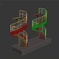 Dark Colored Spiral Stairs 3D Model On Light Platform Base With Railings 3d model