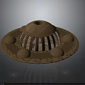 Adventurer Character Biomechanical Device With Wooden Circular Top Hemispherical Protrusions And Grid Structure