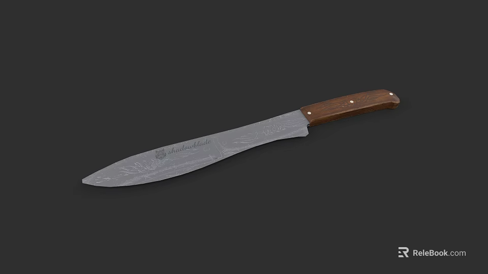 Tactical Knife With Wooden Handle And Engraved Metal Blade Design 3d model 