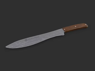 Tactical Knife With Wooden Handle And Engraved Metal Blade Design 3d model