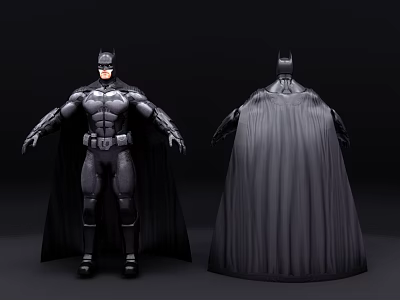 Batman 3D Character Model With Front Back View Black Suit Cape And Helmet 3d model