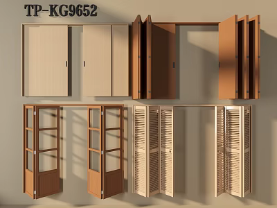 Wooden Sliding Doors in Multiple Styles Featuring Glass Panels and Louvered Designs 3d model