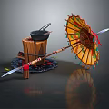 Handcrafted Ethnic Style Wooden Stump Furniture With Colorful Umbrella And Feathers