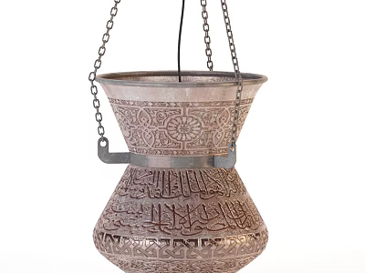 Elegant Oriental Carved Chandelier with Intricate Artistic Patterns and Hanging Chains 3d model