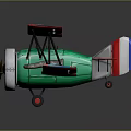 Vintage Biplane Passenger Plane Model With Green Fuselage Red Blue Striped Wings And Propeller