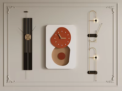 Stylish Wall Clocks With Diverse Designs On Wall 3d model Stylish Wall Clocks With Diverse Designs On Wall 3d model