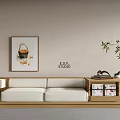 Japanese-style Log Double Sofa Silent Multi-person Sofa Bed Lamp Hanging Picture 3d model