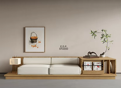 Japanese-style Log Double Sofa Silent Multi-person Sofa Bed Lamp Hanging Picture 3d model