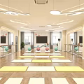 Bright Spacious Fitness Studio Featuring Yoga Mats Barre TV Exercise Balls And Wooden Floors