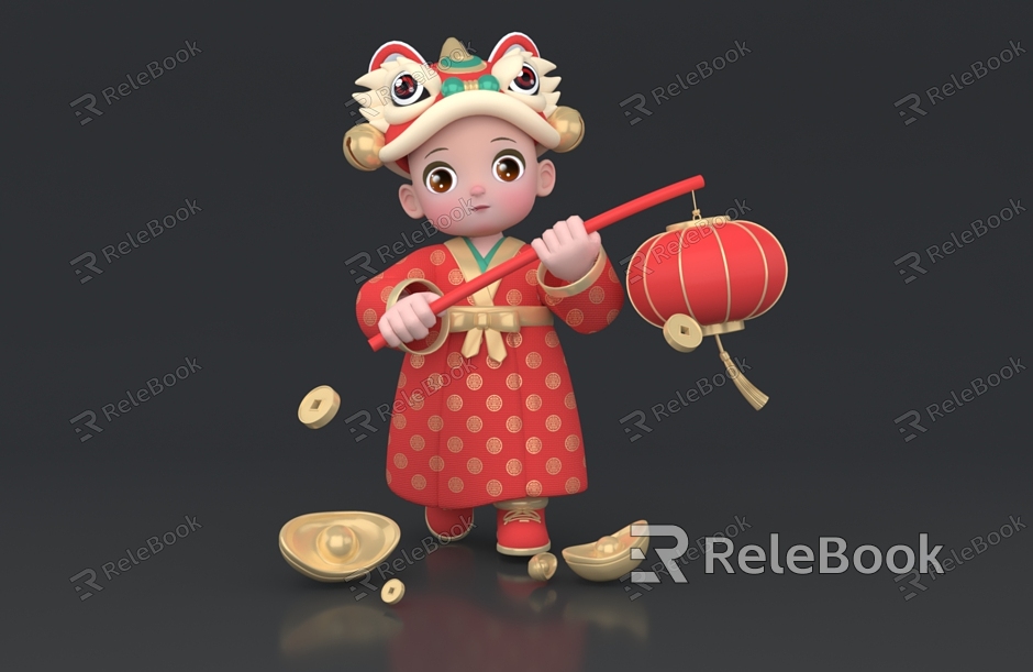 Children's Lion Awakening Children's Lion Awakening Hat Children's New Year Children's New Year Children's Spring Festival Children's New Year Fuwa Little Girls model