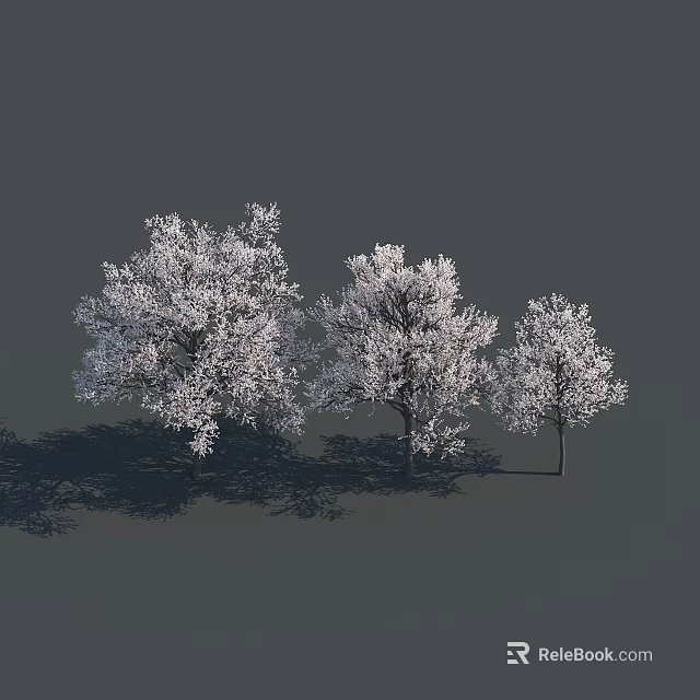 Three Snow Covered White Trees With Dark Shadows On Gray Background 3d model 