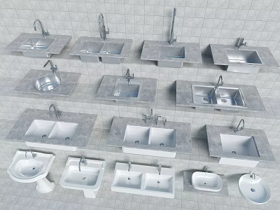 Various Types of Faucets with Sinks in Different Designs on 3d model