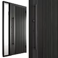 Modern Black Hinged Door With Vertical Stripes And Metal Handle Design