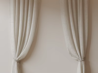 Soft Beige Linen Curtains Draped With Tiebacks In Light Colored Room 3d model