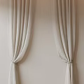 Soft Beige Linen Curtains Draped With Tiebacks In Light Colored Room 3d model