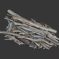Natural Wood Sticks and Stone Fragments Stacked in Rustic Decorative Pile