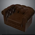 Classic Brown Leather Armchair With Tufted Buttons And Stitched Edges