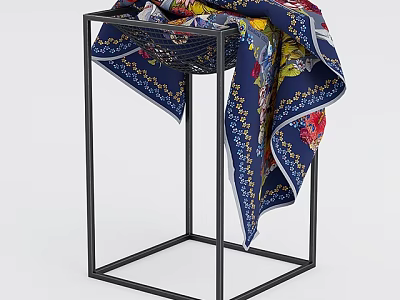 Stylish Black Metal Display Shelf With Colorful Patterned Fabric For Home Decoration 3d model