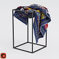Stylish Black Metal Display Shelf With Colorful Patterned Fabric For Home Decoration