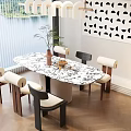 French Dining Table Ancient Style Dining Table Cream Style Dining Table Chair Dining Table for Six 3d model