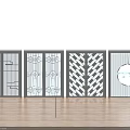 Four Chinese Style Swing Doors with Lattice Patterns and Circular Landscape Design 3d model