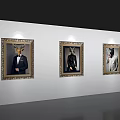 Photo Wall Interior Decor With Three Framed Animal Headed Figures In Suits On White Wall