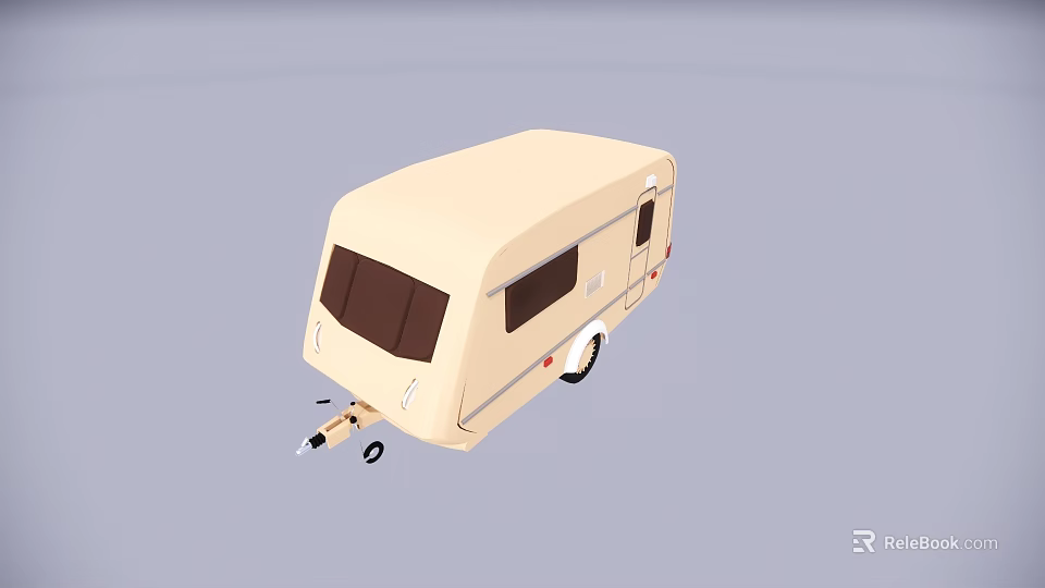 Cream Colored Towable Caravan With Windows And Exterior Design Features 3d model 