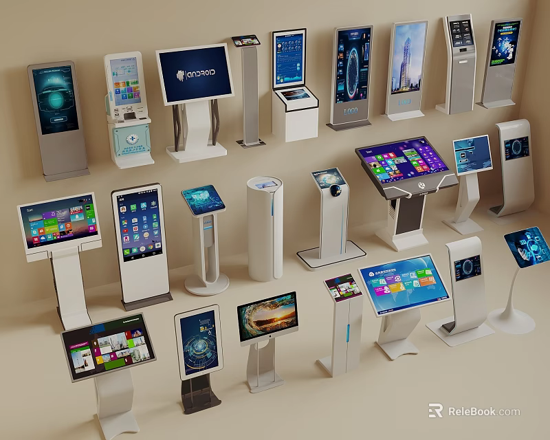 Public Facilities Featuring Interactive Self Service Kiosks With Touchscreen Displays And Modern Information Systems 3d model 