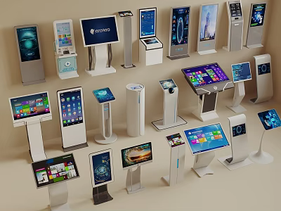 Public Facilities Featuring Interactive Self Service Kiosks With Touchscreen Displays And Modern Information Systems 3d model