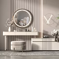 Elegant Modern Vanity Table With Round Mirror Metal Frame And Decorative Accents 3d model