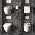 Modern Wall Mounted Toilet Designs On Dark Marble Bathroom Wall With Fixtures