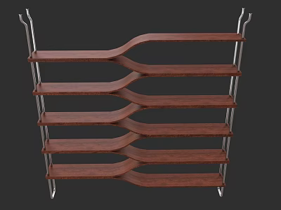 Wooden Wave Design Storage Shelf With Metal Frame And Multiple Layers 3d model