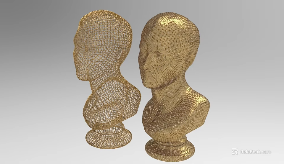 Elegant Golden Wire Mesh Human Head Torso Decorative Ornament Figurine Set 3d model 