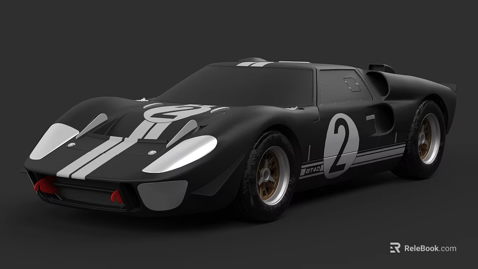 Classic Black Racing Car With White Stripes And Number 2 Exterior Design 3d model 