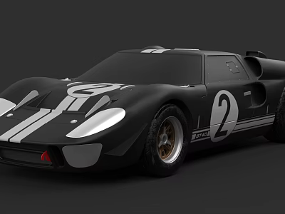 Classic Black Racing Car With White Stripes And Number 2 Exterior Design 3d model