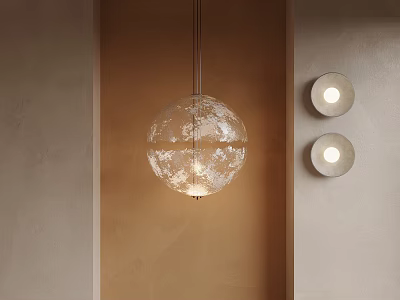 Modern Minimalist Lighting Combination With Round Transparent Patterned Pendant Light And Two Round Wall Sconces 3d model