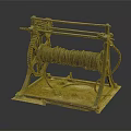 Vintage Metal Winch With Gear Spiral Drum And Moss And Dirt Covered Stand