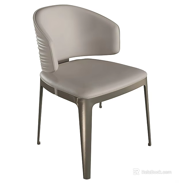 Modern Light Gray Leather Leisure Chair With Curved Backrest And Metal Legs 3d model 