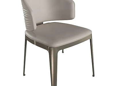 Modern Light Gray Leather Leisure Chair With Curved Backrest And Metal Legs 3d model